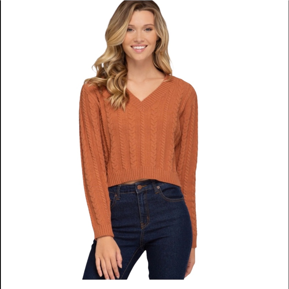 NWT She & Sky Cropped Cable Knit Sweater